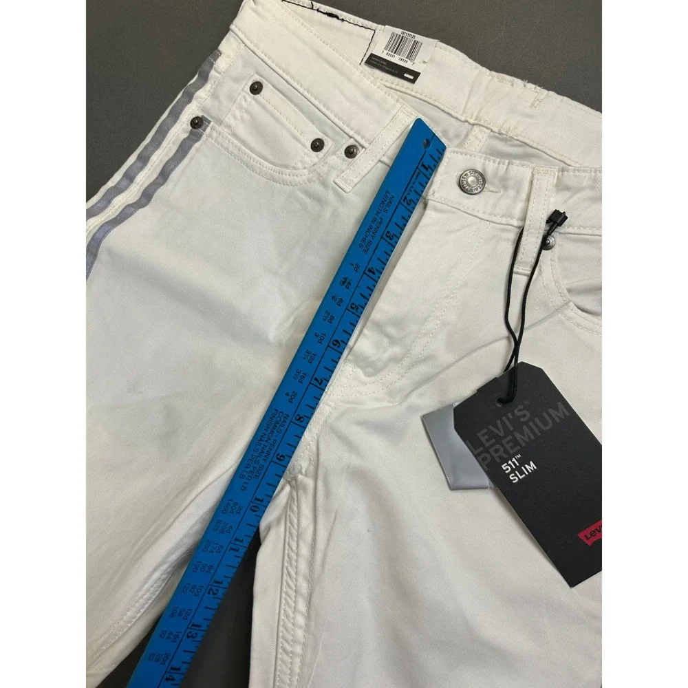 Levis Premium 511 Slim White Jeans Grey Side Stripe Stretch Denim 30x30 NEW